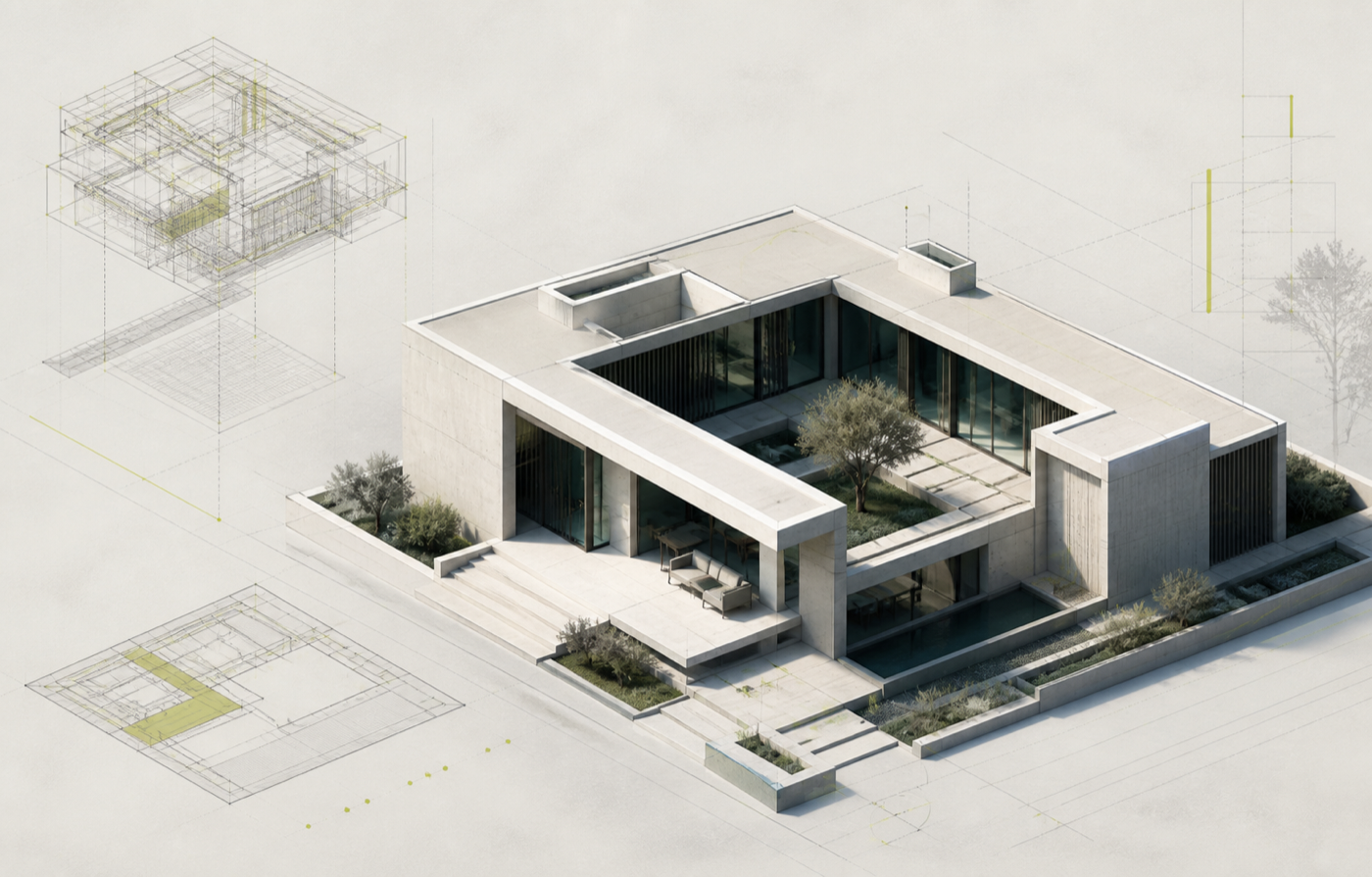 3D model of a modern courtyard residence